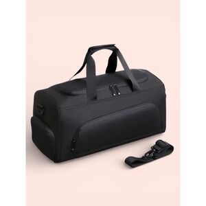 Black Wear-Resistant Gym Bag with Shoe Compartment & Adjustable Strap